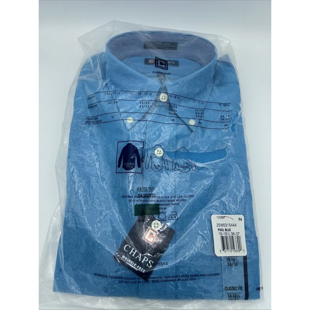Vintage Chaps Mens 16- 16 1/2 Pool Blue Button Down Long Sleeve Shirt In Package